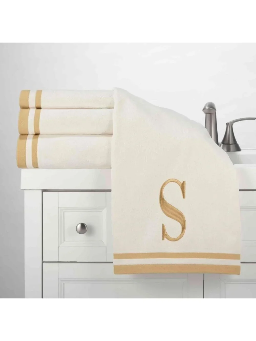 Soft Cotton Towel Set - 3 Pack Bath, Hand & Fingertip Towels with Embroidery